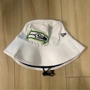 Seahawks New Era White Bucket Hat